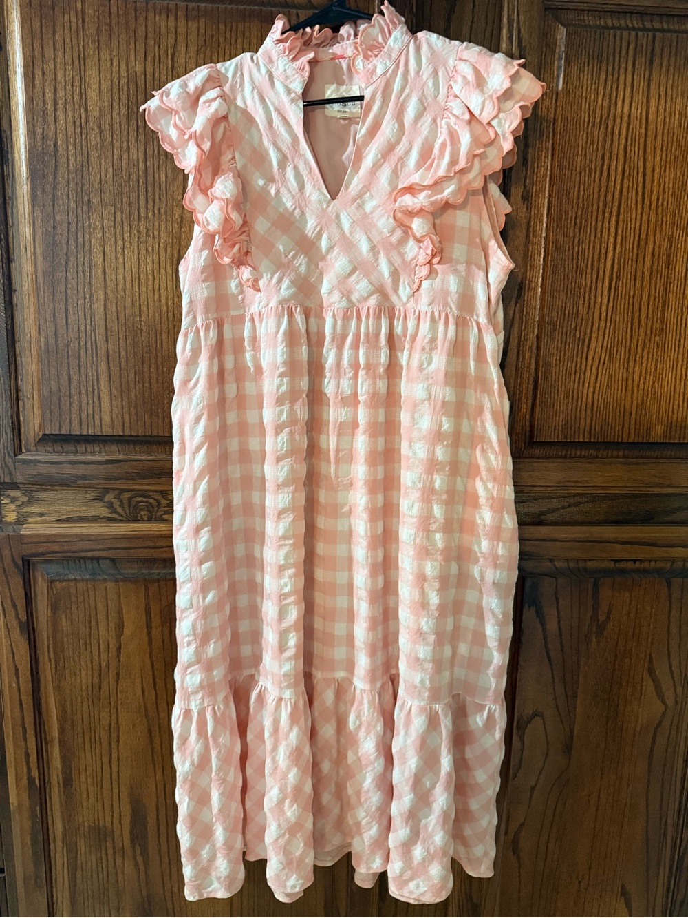 Umgee Pink and White Gingham Ruffle Dress - Picture 1 of 3
